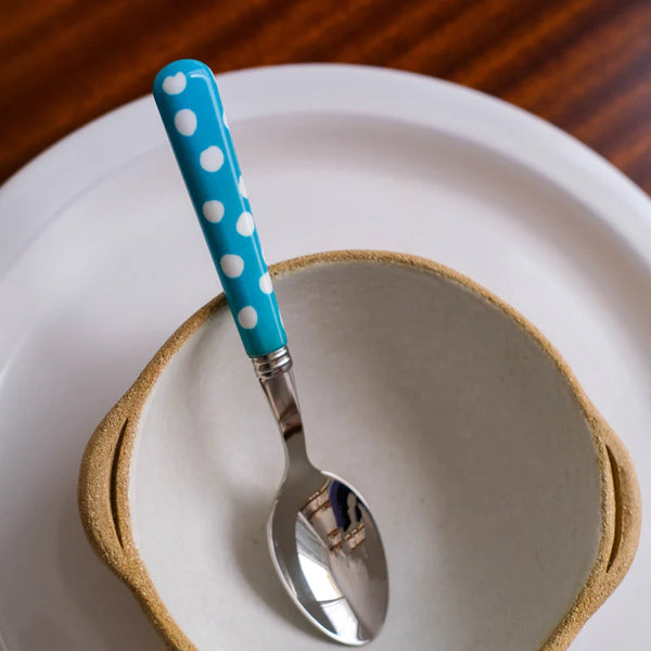 White Dots/ Dessert Spoon / Light Blue