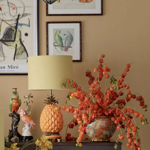 Coral Red Round Planter with Palm