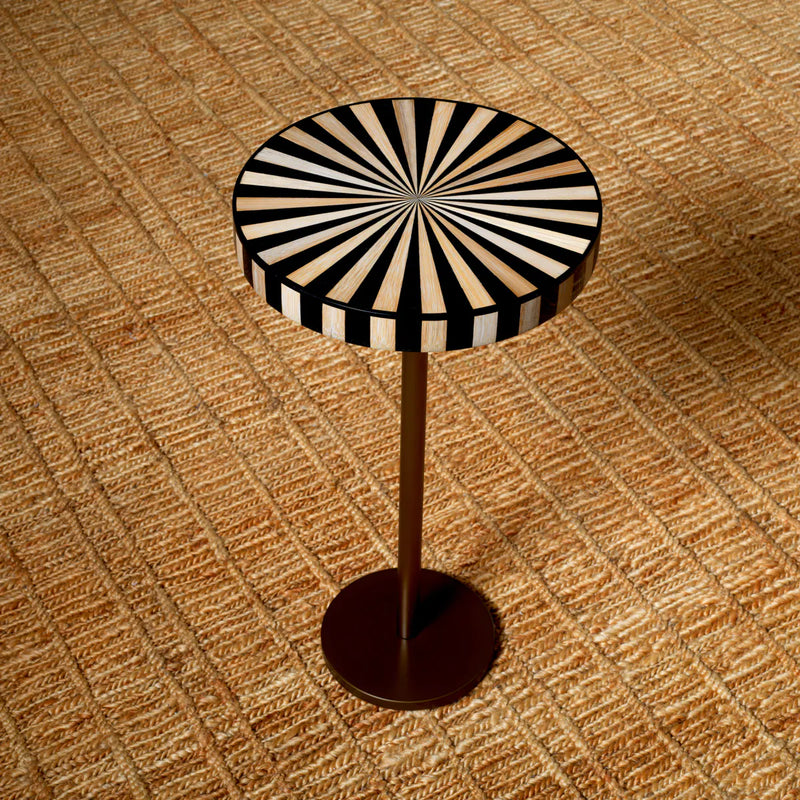 Side Table Albany Antique Brass Finish Marquetry Top