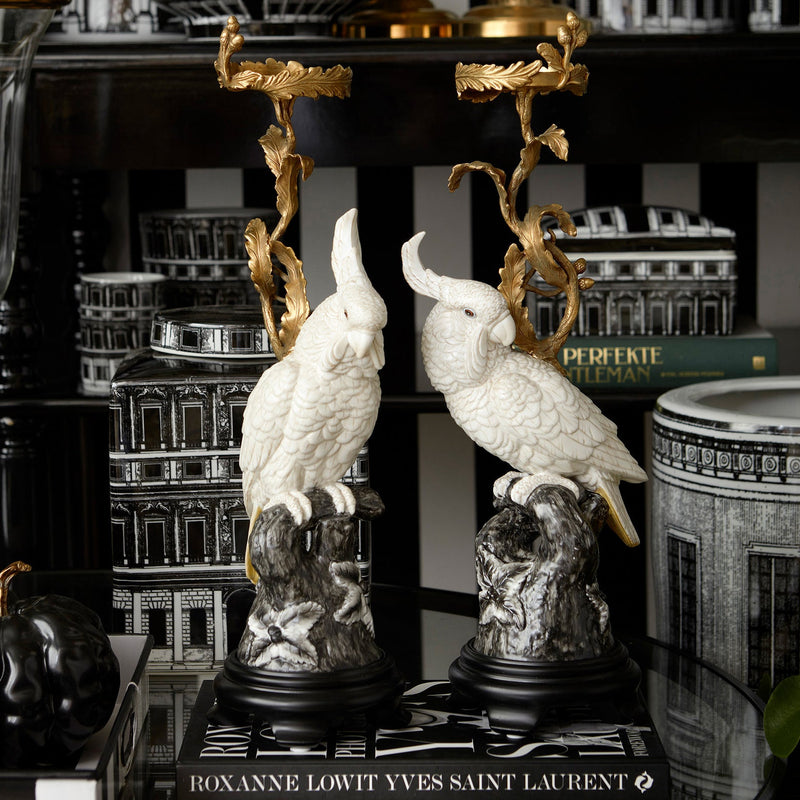 Set of 2 White Cockatoo Candle Holder