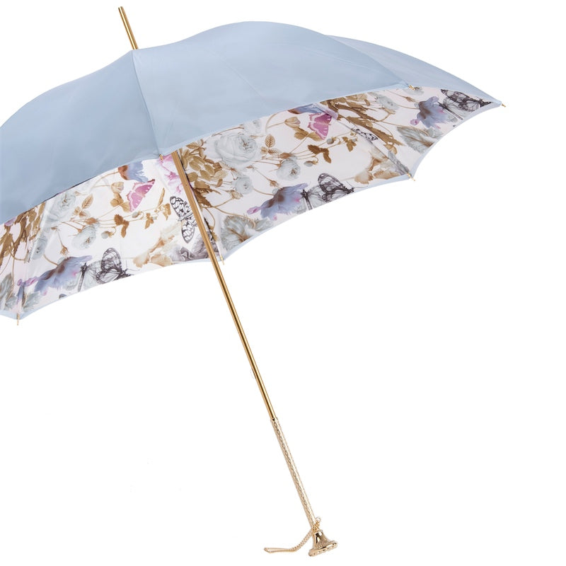 Light Blue Nature Umbrella with Butterflies