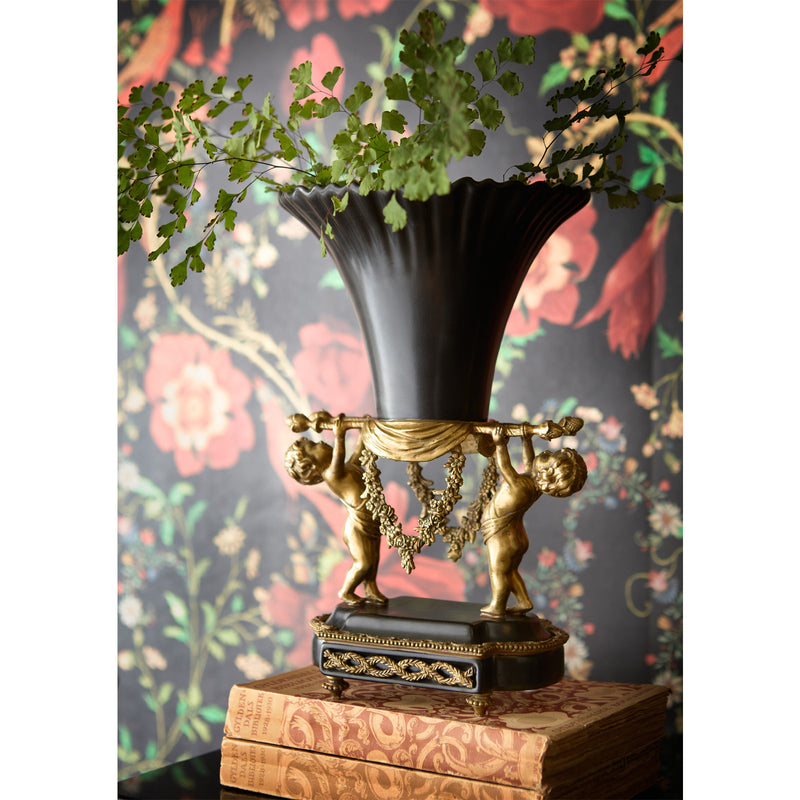 Vase with Scallop Edge and Bronze Angels