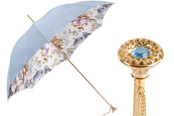 Light Blue Nature Umbrella with Butterflies