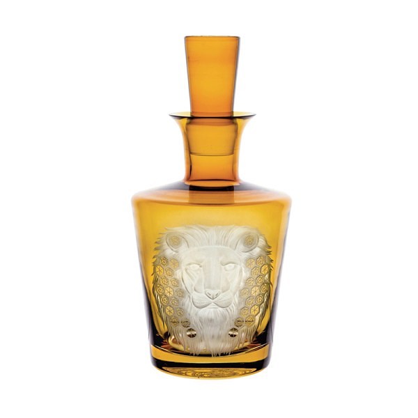 African Safari Amber Barware Set of 3: Double Old Fashioned Lion S/2 & Decanter