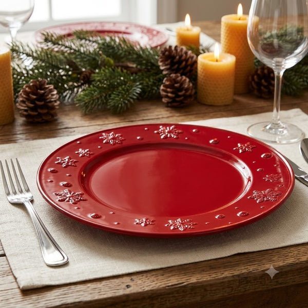Snowflakes Dinner Plate 28cm Red