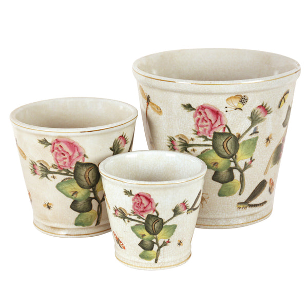 Round Planters with Roses and Insects