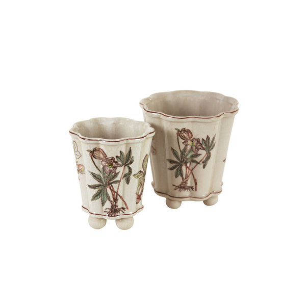 Set of 2 White Planters with Green Leaves