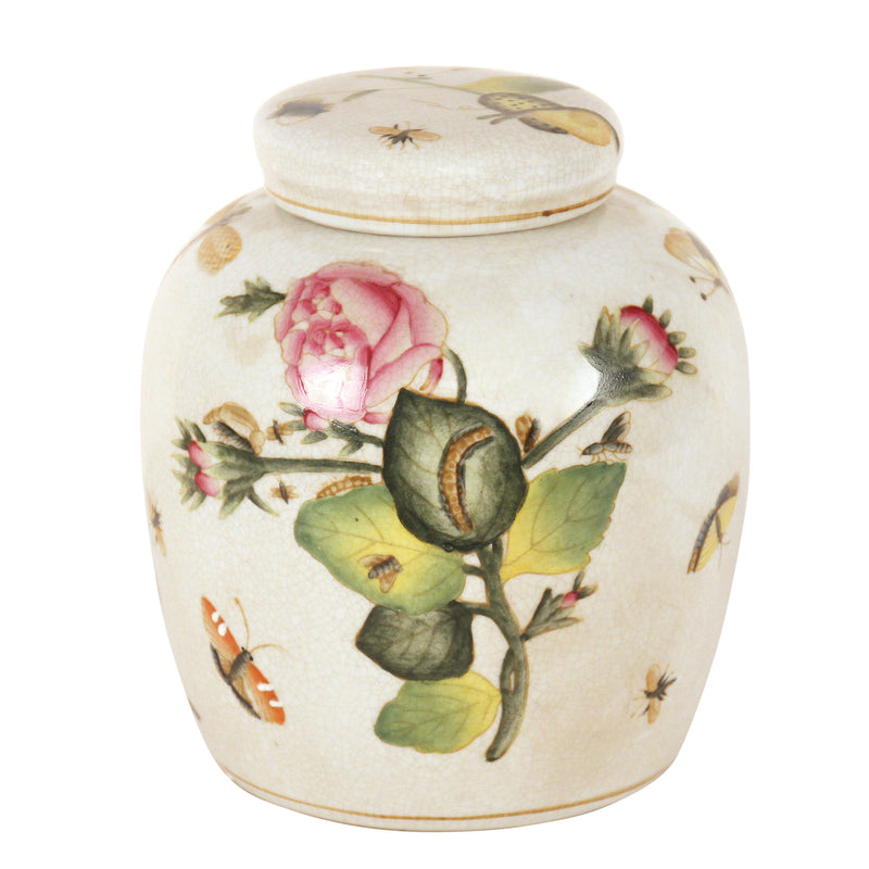 Roses Temple Jar with Flat Lid