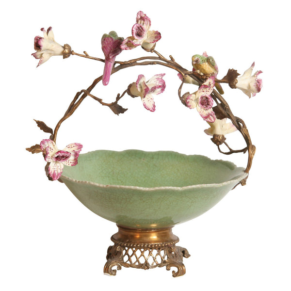 Bowl with Bronze Handle and Flowers