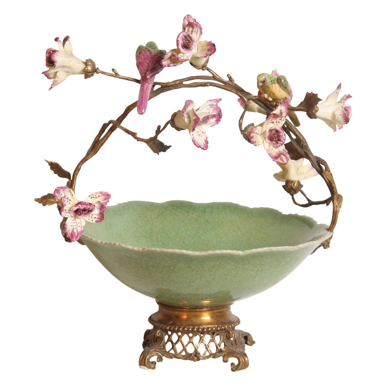 Bowl with Bronze Handle and Flowers
