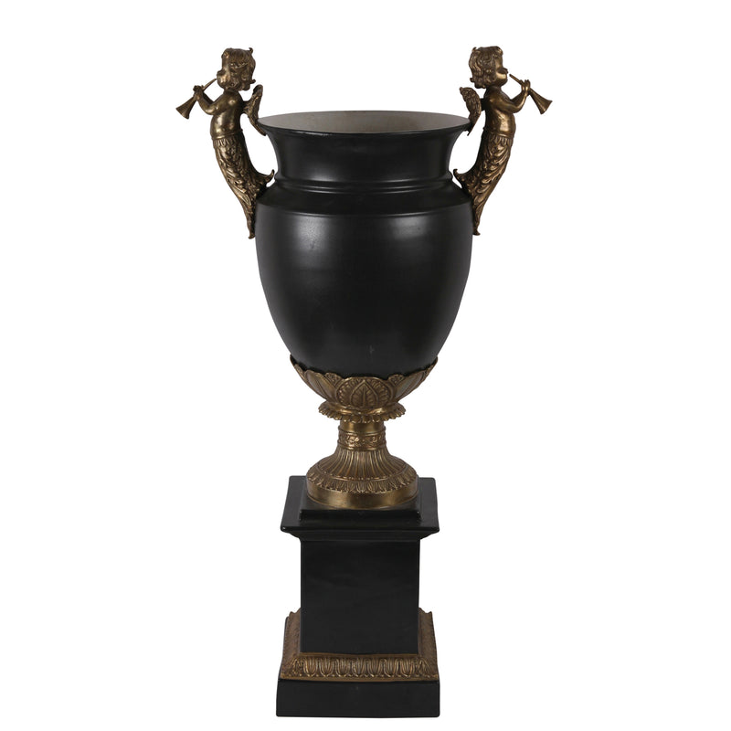 Vase on Base with Angel Bronze Handles Black