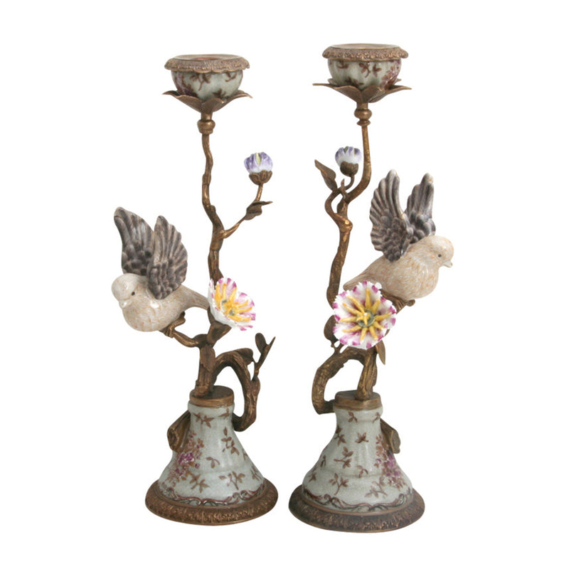 Set of 2 Candle Holder, Birds Blue Purple