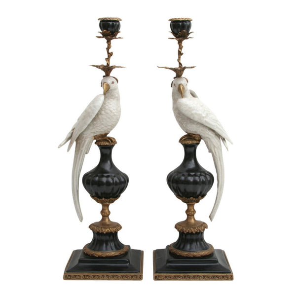 Set of 2 White Parrots Candle Holder