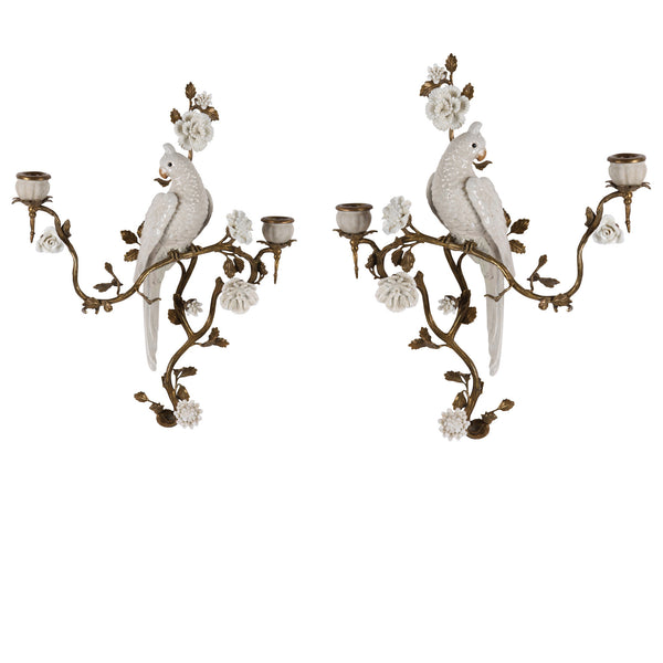 White Parrot Candle Holder/ Wall Scone S/2
