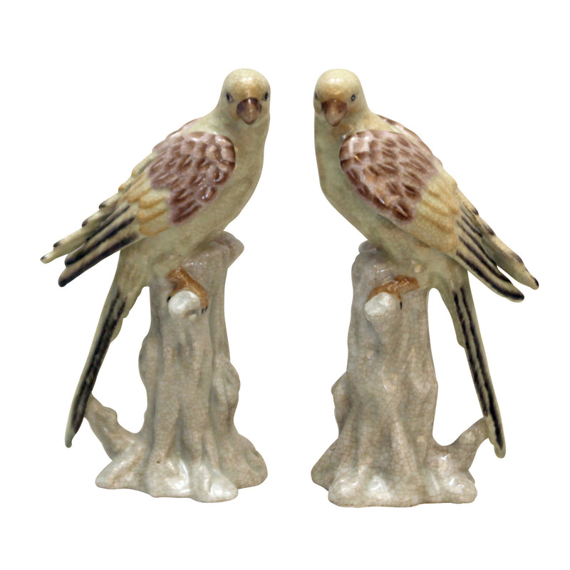 Set of 2 Figurine Parrots, Soft Yellow