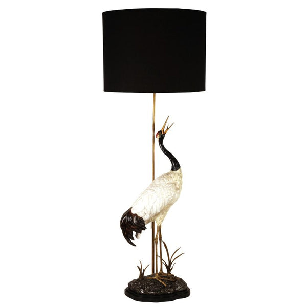 Large Grey Egret Porcelain Lamp
