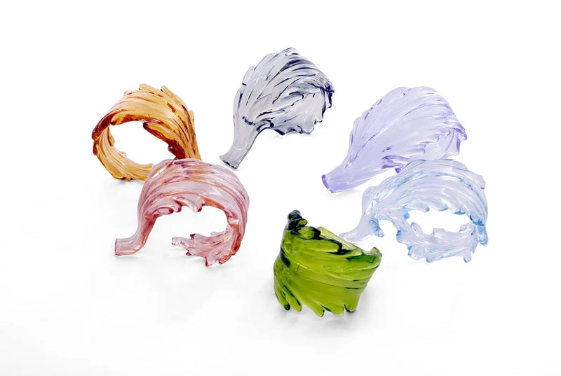 Murano Multicolor Leaves Glass Napkins Rings S/6