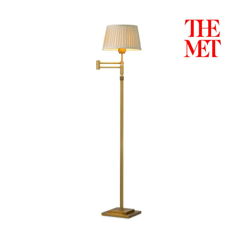Floor Lamp Corbin Antique Brass Finish Including Beige Pleated Shade