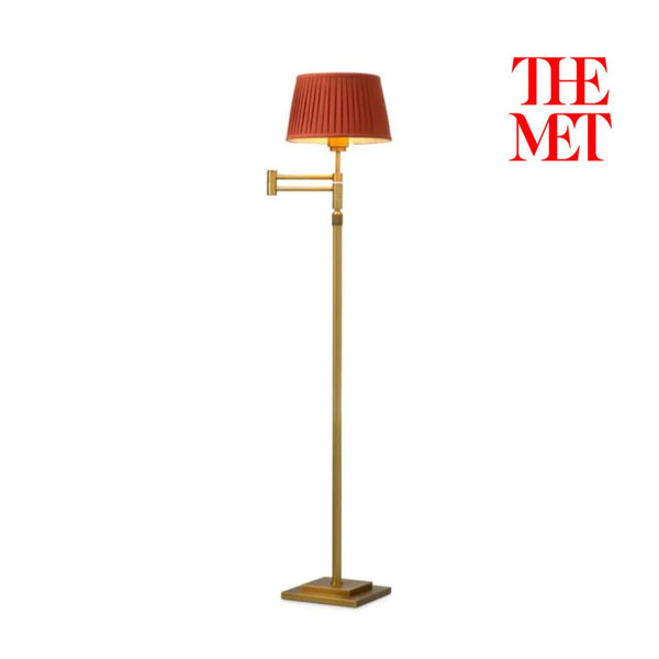 Floor Lamp Corbin Antique Brass Finish Including Orange Pleated Shade