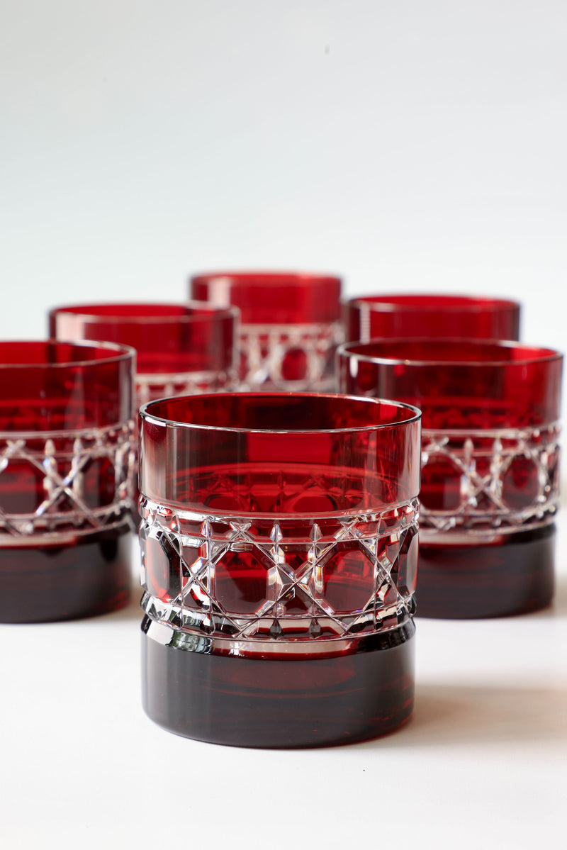 Jacquard Red Old Fashioned Tumbler, Set of 6