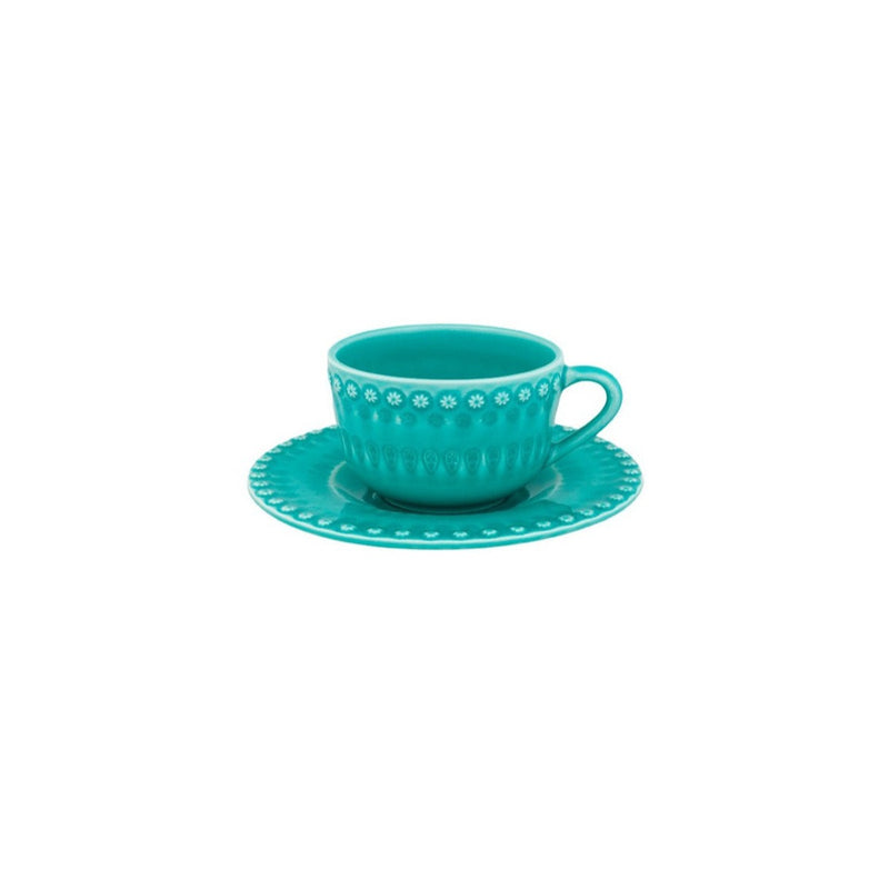 Fantasy Tea Cup and Saucer Aqua Green