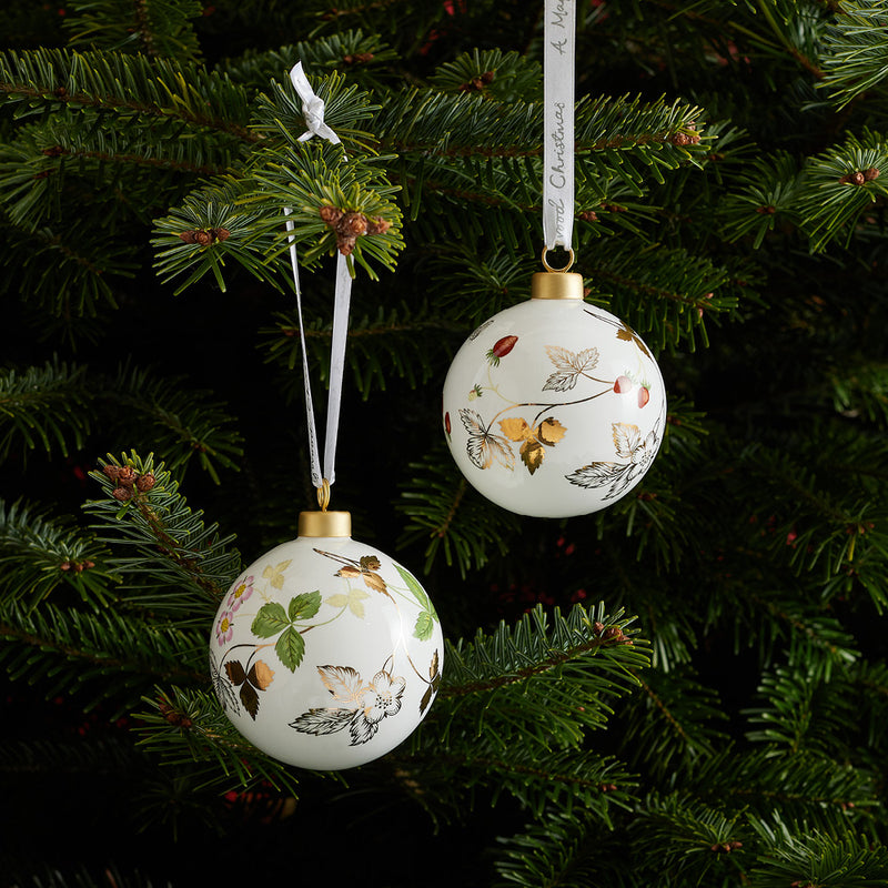 Christmas Baubles Wild Strawberry Set Of 2