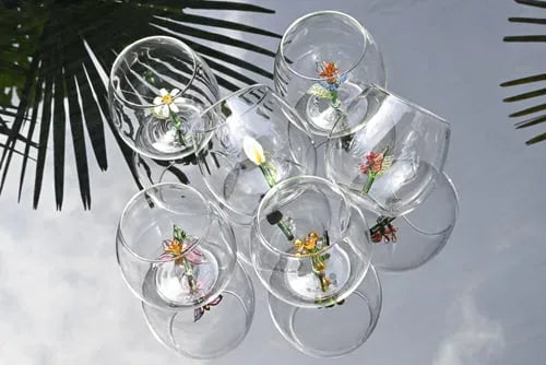 Flower Power Set of 6 Glasses with flowers inside