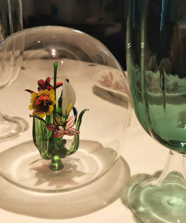 Mini Oasis Spheres with Flower Glass Sculpture