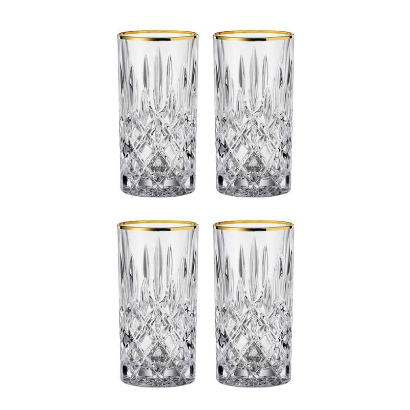 Noblesse Long Drink Glasses with Gold Rim, Set of 4