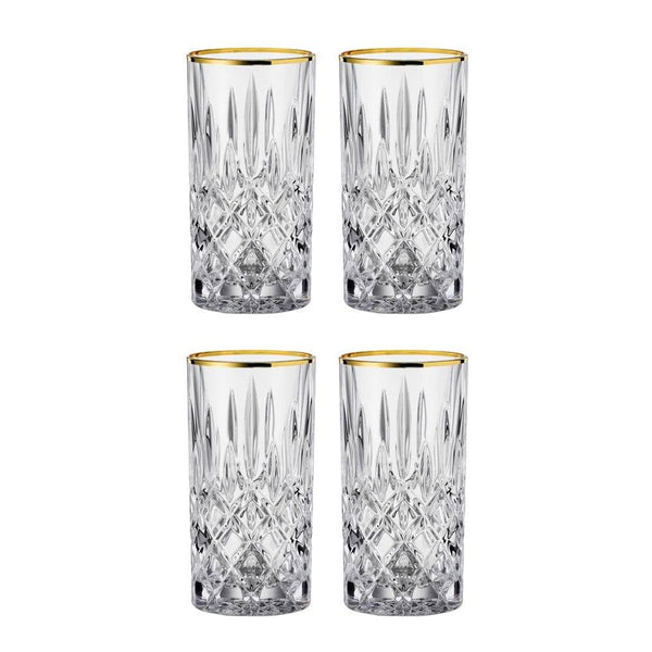Noblesse Long Drink Glasses with Gold Rim, Set of 6