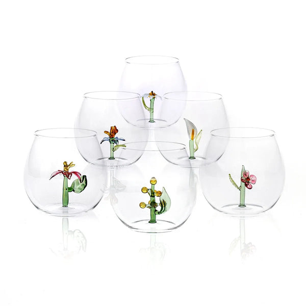 Flower Power Set of 6 Glasses with flowers inside