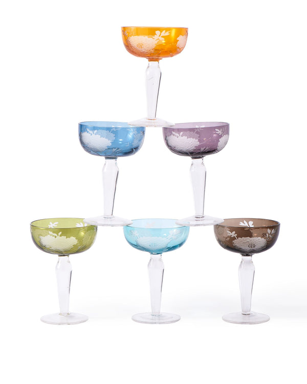 Multicolour Peony Coupe Glasses