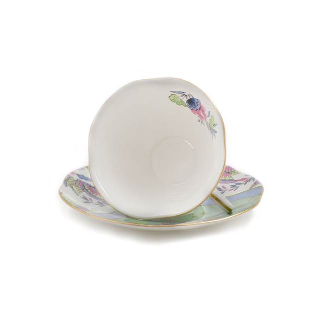 Butterfly Bloom Green Teacup and Saucer