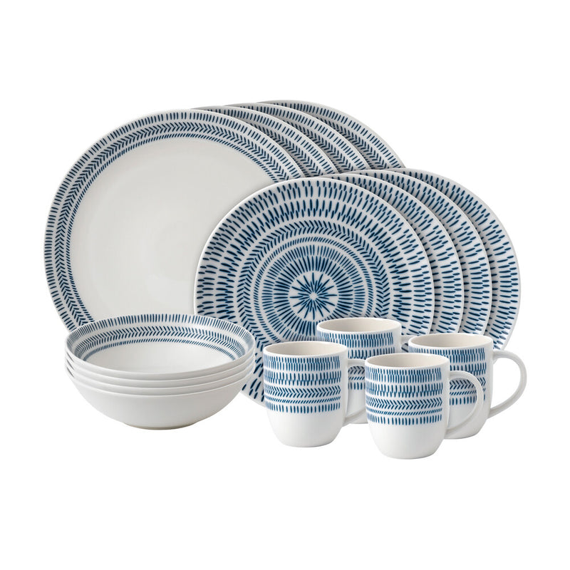 Royal Doulton | Ellen Degeneres Cobalt Blue Chevron | 16 Piece Dinner Set