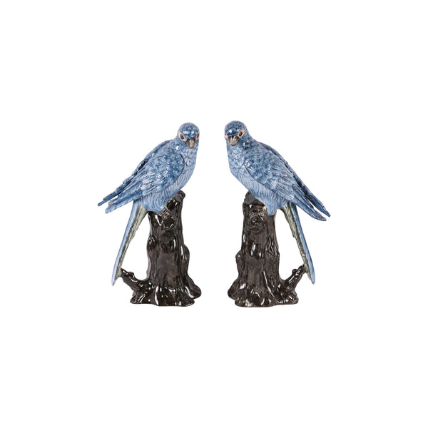 Set of 2 Figurine Parrots, Blue Porcel