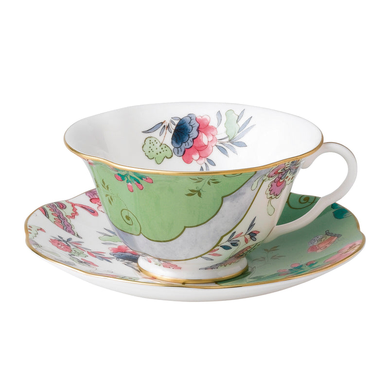 Butterfly Bloom Green Teacup and Saucer