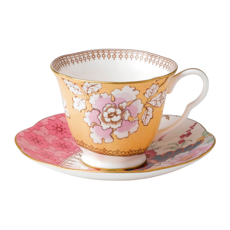 Butterfly Bloom Yellow Teacup and Saucer