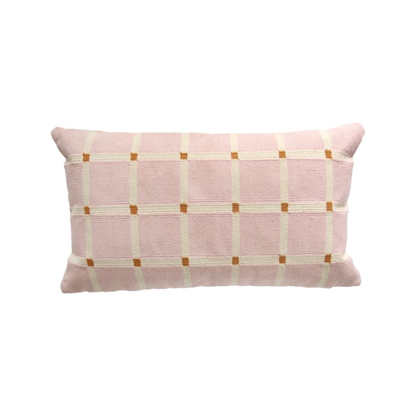 Grid Pillow - Reversible - Pink + Ochre 12"x21"