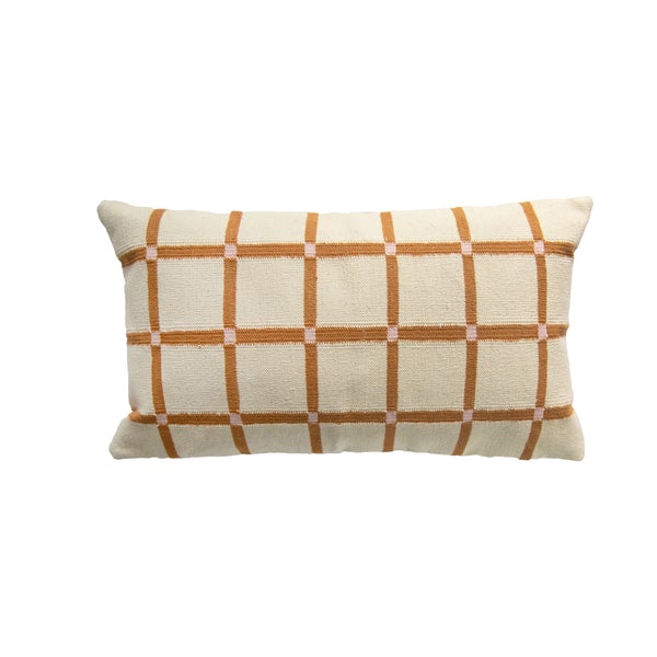 Grid Pillow - Reversible - Pink + Ochre 12"x21"