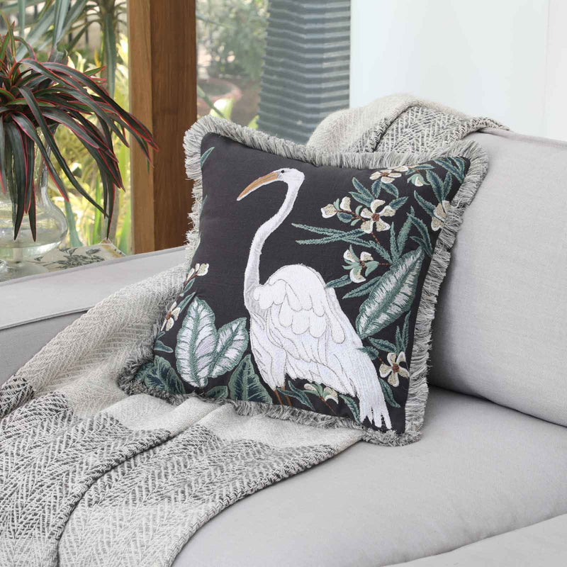 Swan Cotton Dark Charcoal Cushion Cover