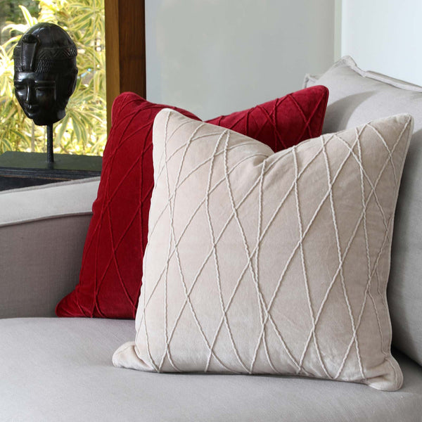 Lineara Beige Cotton Velvet Cushion Cover
