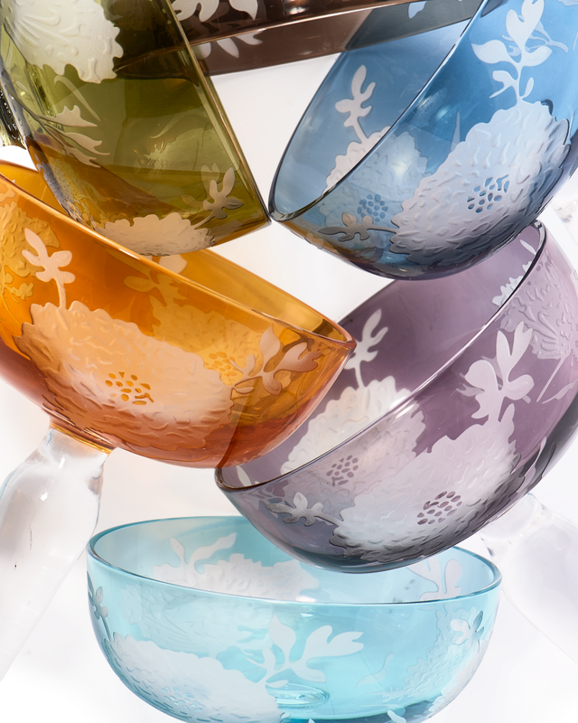Multicolour Peony Coupe Glasses