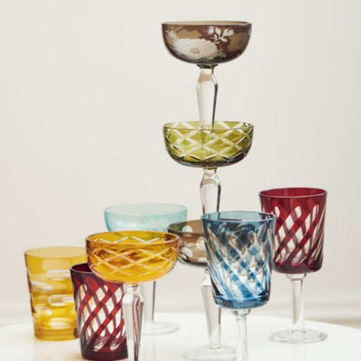 Multicolour Peony Coupe Glasses