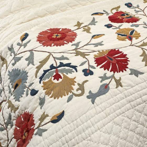 Suzani Border Ivory Cotton Bedspread