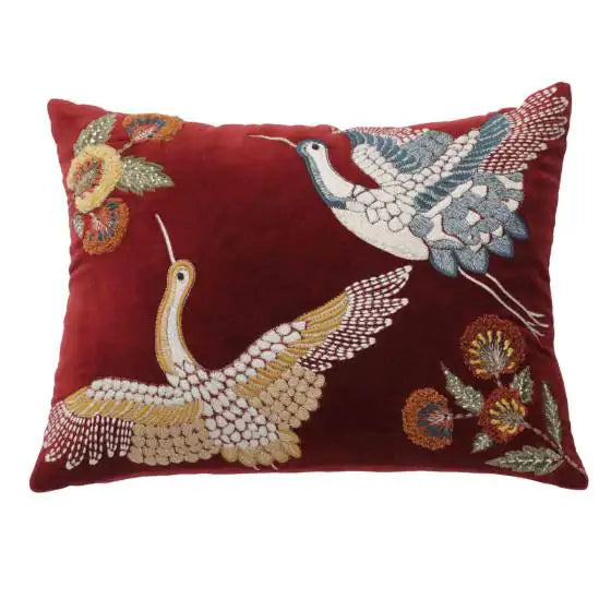 Crane Flight Maroon Velvet Cushion Cover