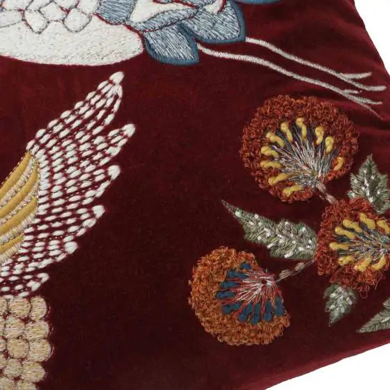 Crane Flight Maroon Velvet Cushion Cover