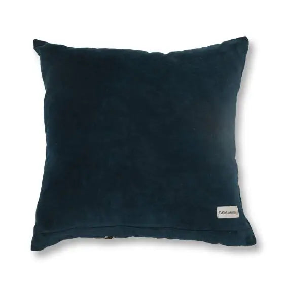 Velvet Bird Branch Cotton Teal Cushion Cover