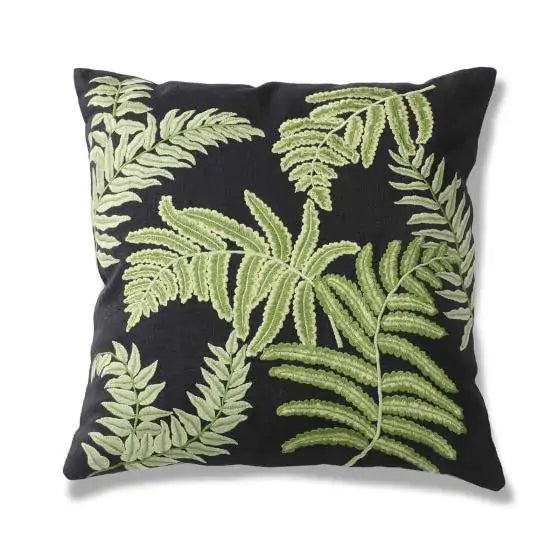 Botanica Leaves Linen Black Green Cushion Cover