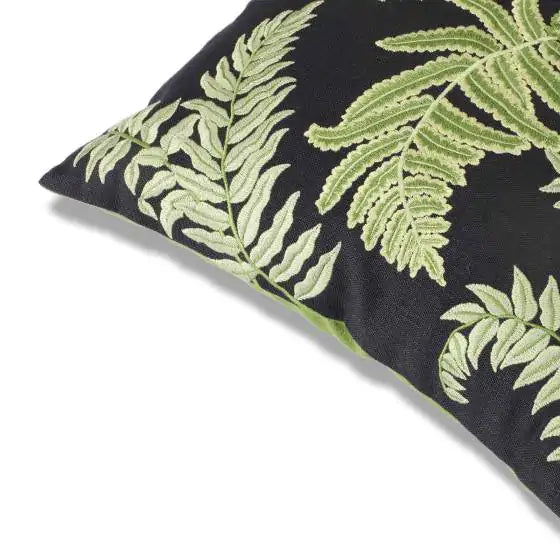 Botanica Leaves Linen Black Green Cushion Cover